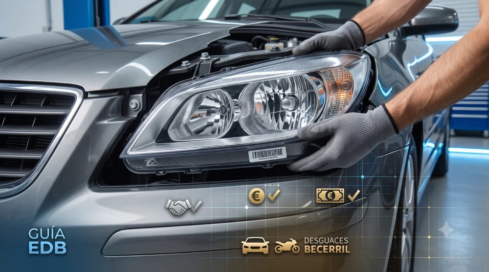 faros y paragolpes de desguace instalados en un coche